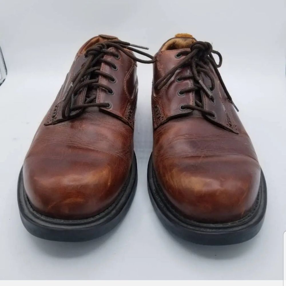 Dunham Mens Derby Shoes Brown Leather Lace Up Stitching Round Toe 10.5D